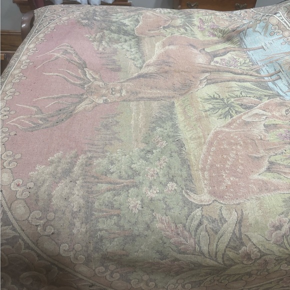 Vintage Wall Tapestry Hanging Vibrant Nature Scene Deer Family Buck Doe Fawn - Picture 7 of 7